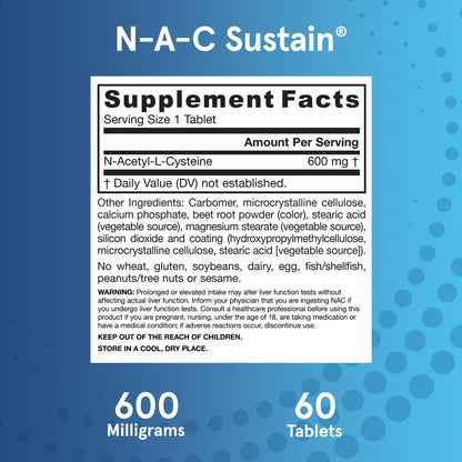 Jarrow Formulas N-A-C Sustain 600 mg, Dietary Supplement, NAC 600 mg, an Antioxidant Amino Acid Support - Maple Wellness Supplements