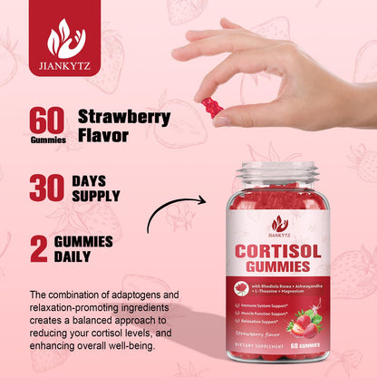 JIANKYTZ Cortisol Gummies for Women with Ashwagandha, Rhodiola Rosea, L-Theanine, Magnesium, Vitamin D3 for Zzz Support, Balanced Cortisol, Vegan, 60 Gummies - Maple Wellness Supplements