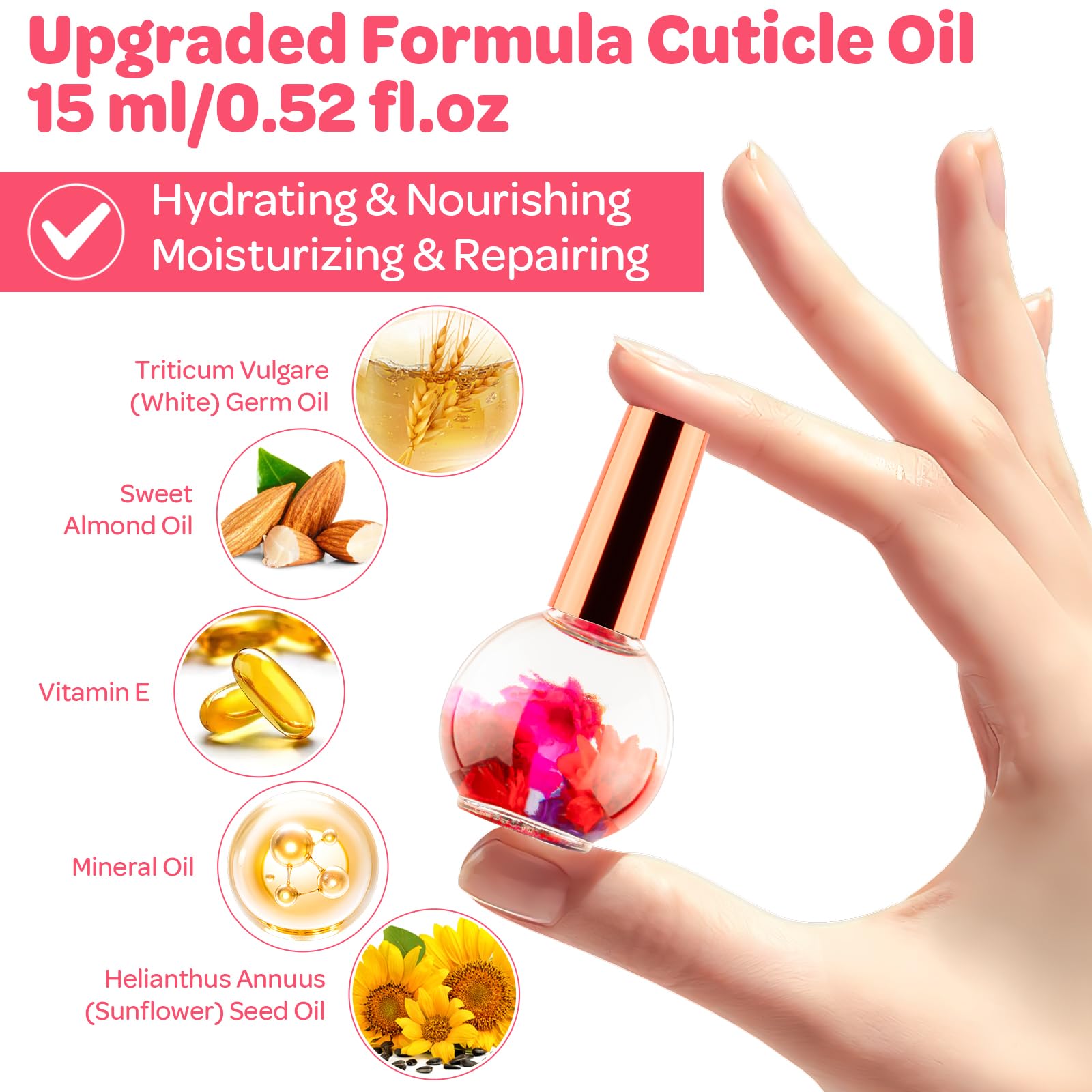 JIASHENG Cuticle Oil, Scented Cuticle Nail Oil Infused with Real Flowers, Hydrates, Moisturizes, Strengthens, Repairs - Maple Wellness Supplements