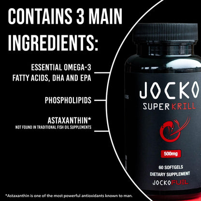 Jocko Fuel Antarctic Krill Oil Omega 3 Fatty Acid Supplements DHA & EPA - 1000mg Softgels - Supports Joints, Mobility - Maple Wellness Supplements