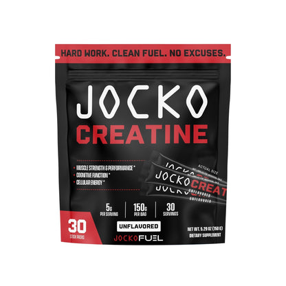 Jocko Fuel Creatine Monohydrate Stick Packs - Pure Micronized Travel Size Powders for Men & Women, Supports Muscle Growth, Strength, Recovery & Cognition, - Maple Wellness Supplements