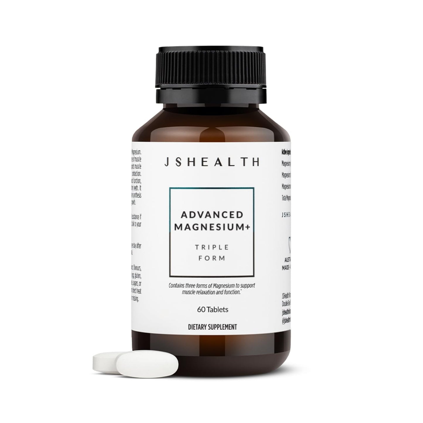 JSHealth Vitamins Advanced Magnesium Supplements with Magnesium Glycinate & Citrate for Muscle Relaxation (60 Tablets) - Maple Wellness Supplements
