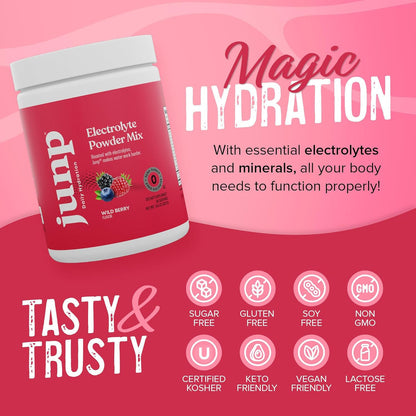 JUNP Electrolytes Powder No Sugar No Carbs, Wild Berry Fruit Flavor Keto Electrolyte Drink Mix - Potassium & Salt Hydration Powder Electrolytes, Zero Calorie Sugar Free Electrolyte Powder, 90 Servings - Maple Wellness Supplements
