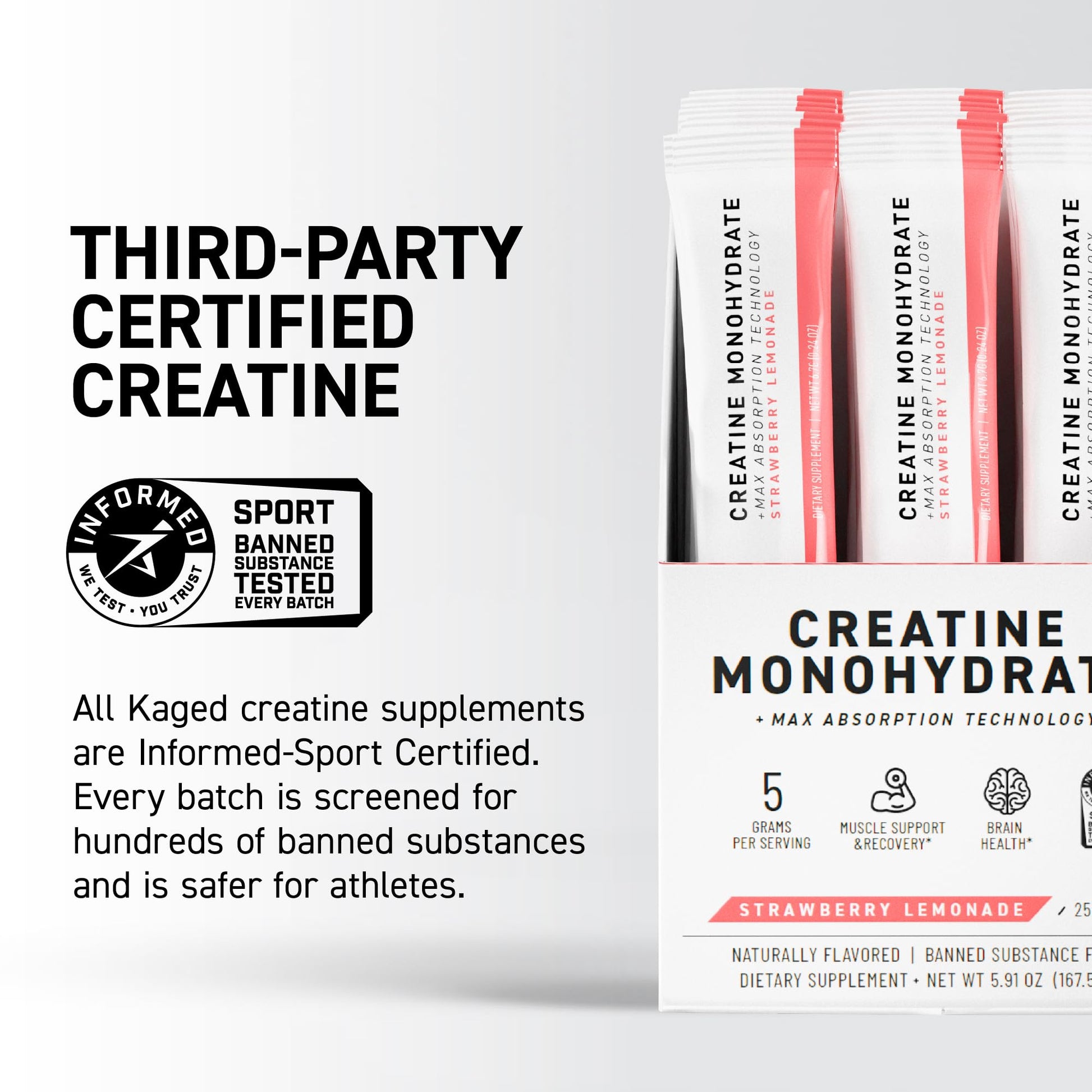Kaged Creatine Monohydrate + Max Absorption Technology | Micronized Powder Stick Packs | Strawberry Lemonade | Muscle Building & Recovery | Brain Health - Maple Wellness Supplements