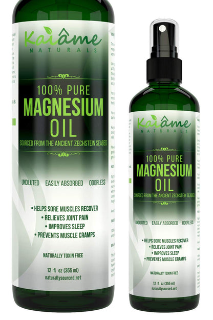 Kaiame Naturals Magnesium Oil Spray, Large 12 oz, Undiluted, Pure and Organic, Sourced from Ancient Zechstein Seabed - Maple Wellness Supplements