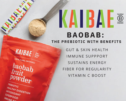 KAIBAE Premium Organic Baobab Powder | Prebiotic Fiber Superfood for Gut & Metabolic Health | Vitamin C + Polyphenols | Gluten-Free, Non-GMO, Vegan | 8 oz. - Maple Wellness Supplements