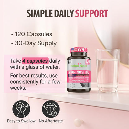 Kaibro Nutra Myo-Inositol Supplement, Myo-Inositol & D-Chiro Inositol 40:1 Ratio, Hormone Balance & Ovarian Support for Women with Vitamin B8, 2050mg, Vegan, Non-GMO Capsules 120 Count - Maple Wellness Supplements