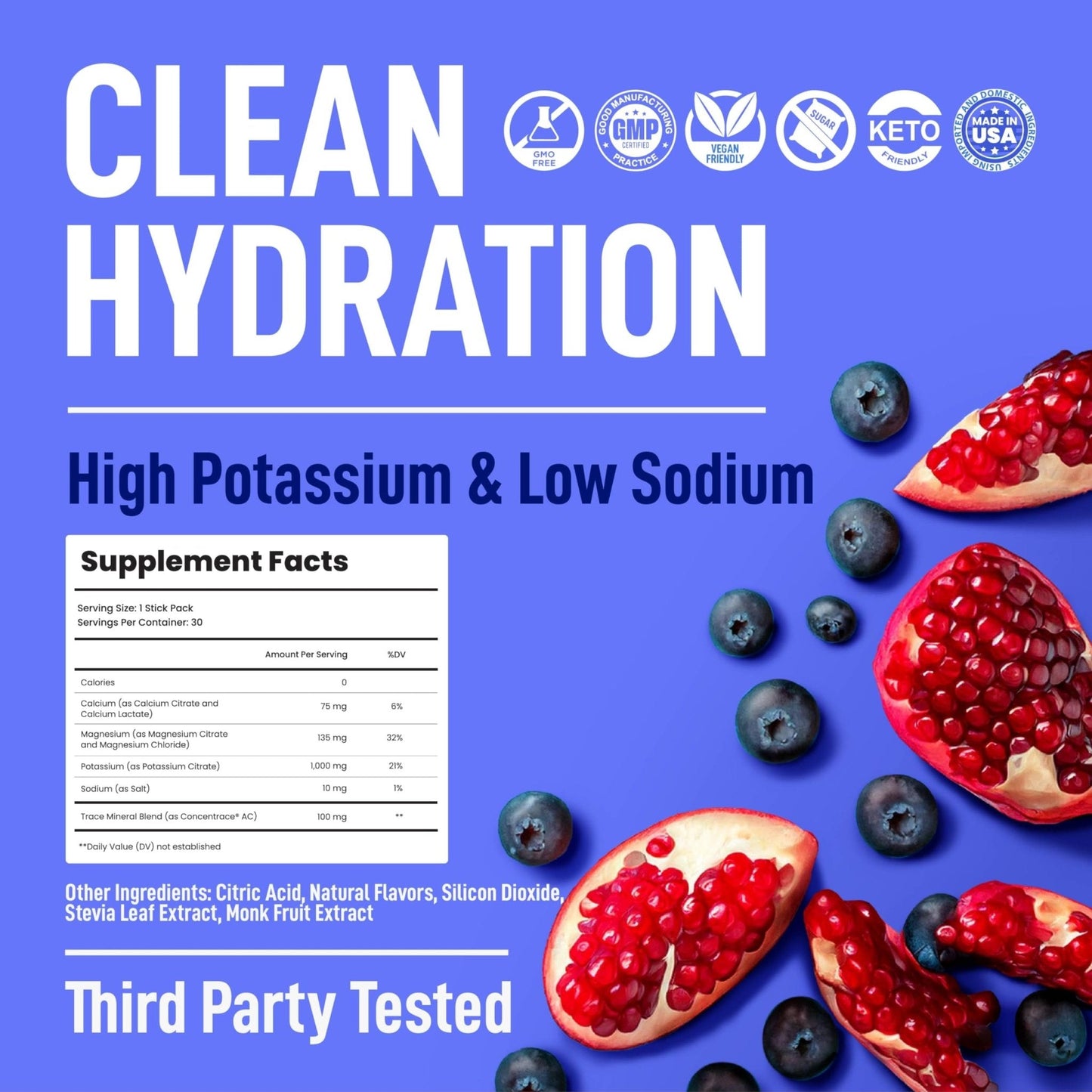 Keppi Electrolytes Powder Packets – Blueberry Pomegranate 30 Servings – No Sugar Hydration Supplement with Potassium, Magnesium, Sodium – Keto, Vegan - Maple Wellness Supplements