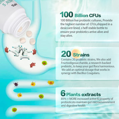 KFG Probiotic Supplement 100 Billion CFU, 20 Strains, 2 Prebiotics and Digestive Enzymes, Supports Digestion, Immune Support, Gut Health and Metabolism, Non-GMO, - Maple Wellness Supplements
