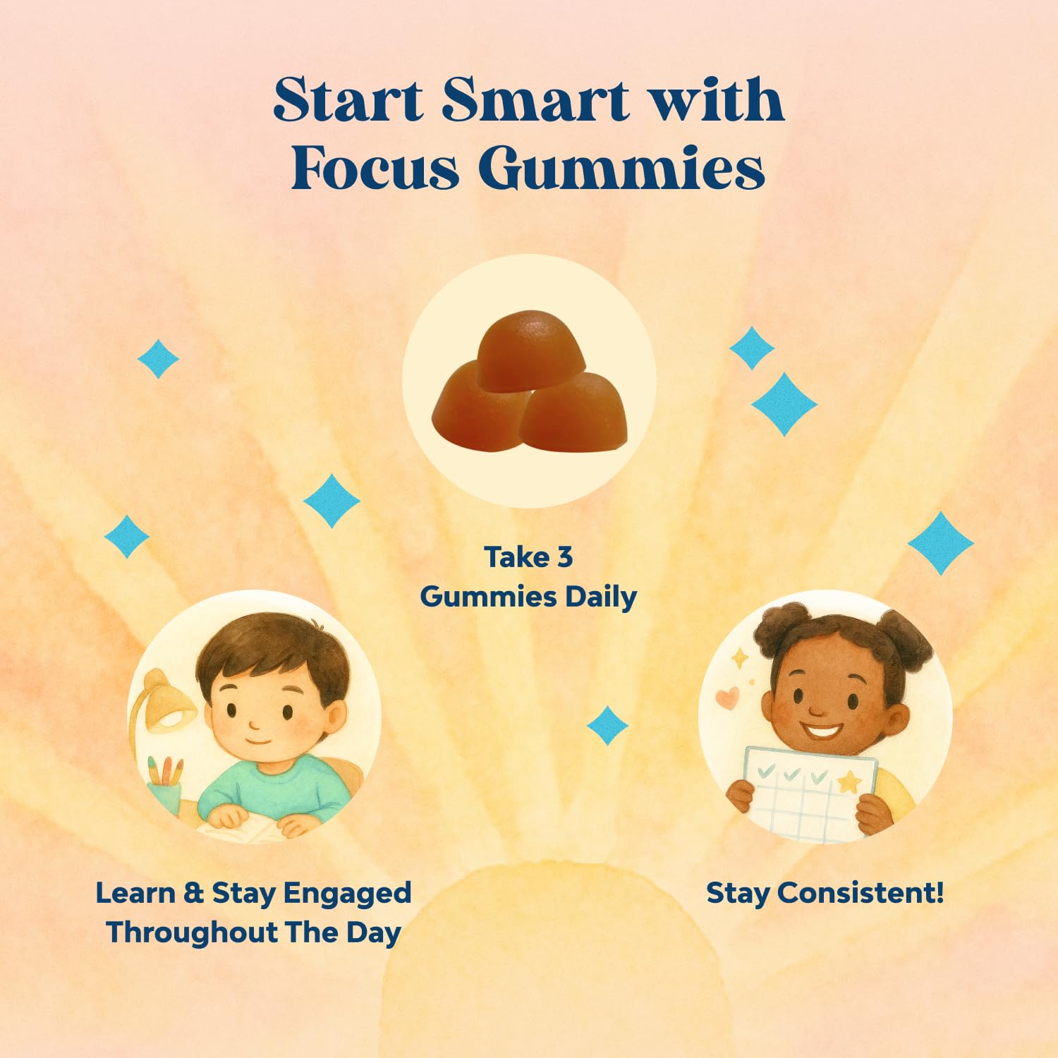 Kids Focus Gummies - Nootropics Brain Support Supplement for Kids with Green Tea Extract, B6 & B12 Vitamins for Memory and Brain Focus - Herbal Concentration Chews for Children - 90 Count - Maple Wellness Supplements