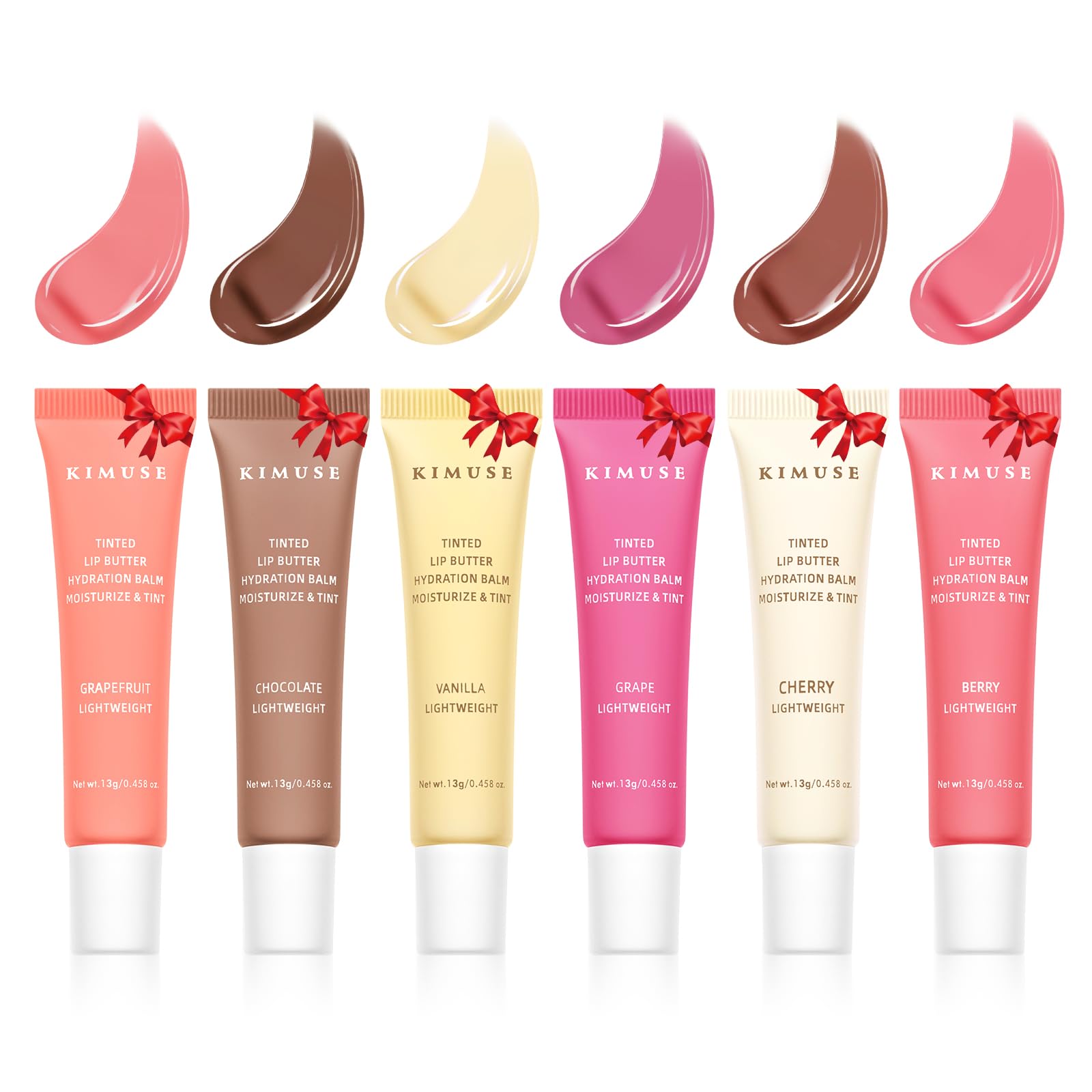 KIMUSE 6 Pcs Tinted Lip Butter Hydration Balm Set, 6 Flavored Shades Hydrating Plumping Gloss with Hyaluronic Acid & Vitamin E, Sheer Tint, Non-Sticky | Vegan Lip Care Makeup for Dry Lips & Daily - Maple Wellness Supplements