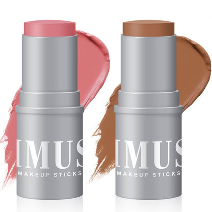 KIMUSE Cream Contour Stick Duo, Cream Blush Stick, Bronzer Shaping Stick, Creamy, Highly Pigmented, Long Lasting, Vegan Face Make Up Sticks - Maple Wellness Supplements