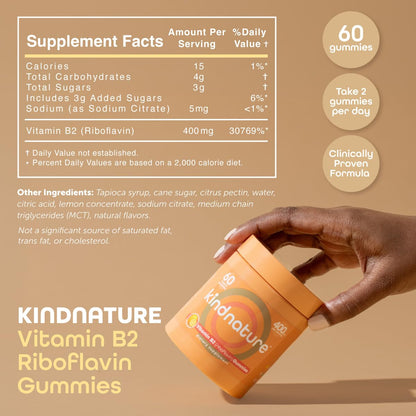 kindnature Vitamin B2 Gummies - Riboflavin 400mg Supplement for Kids & Adults - Non-GMO, Soy & Gluten-Free, Vegan Chewable Gummies (30 Day Supply) (2) - Maple Wellness Supplements