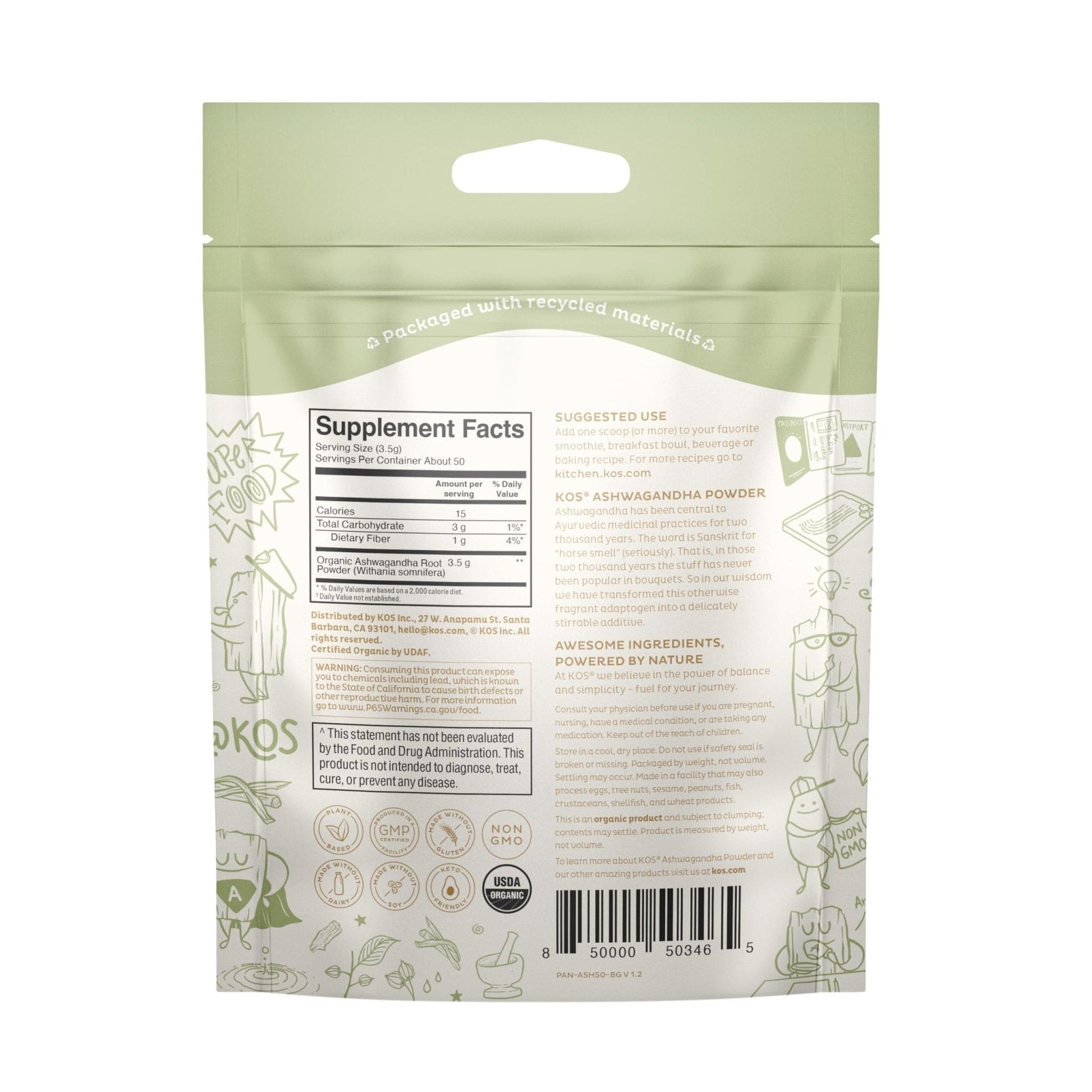 KOS Organic Ashwagandha Powder - Maple Wellness Supplements