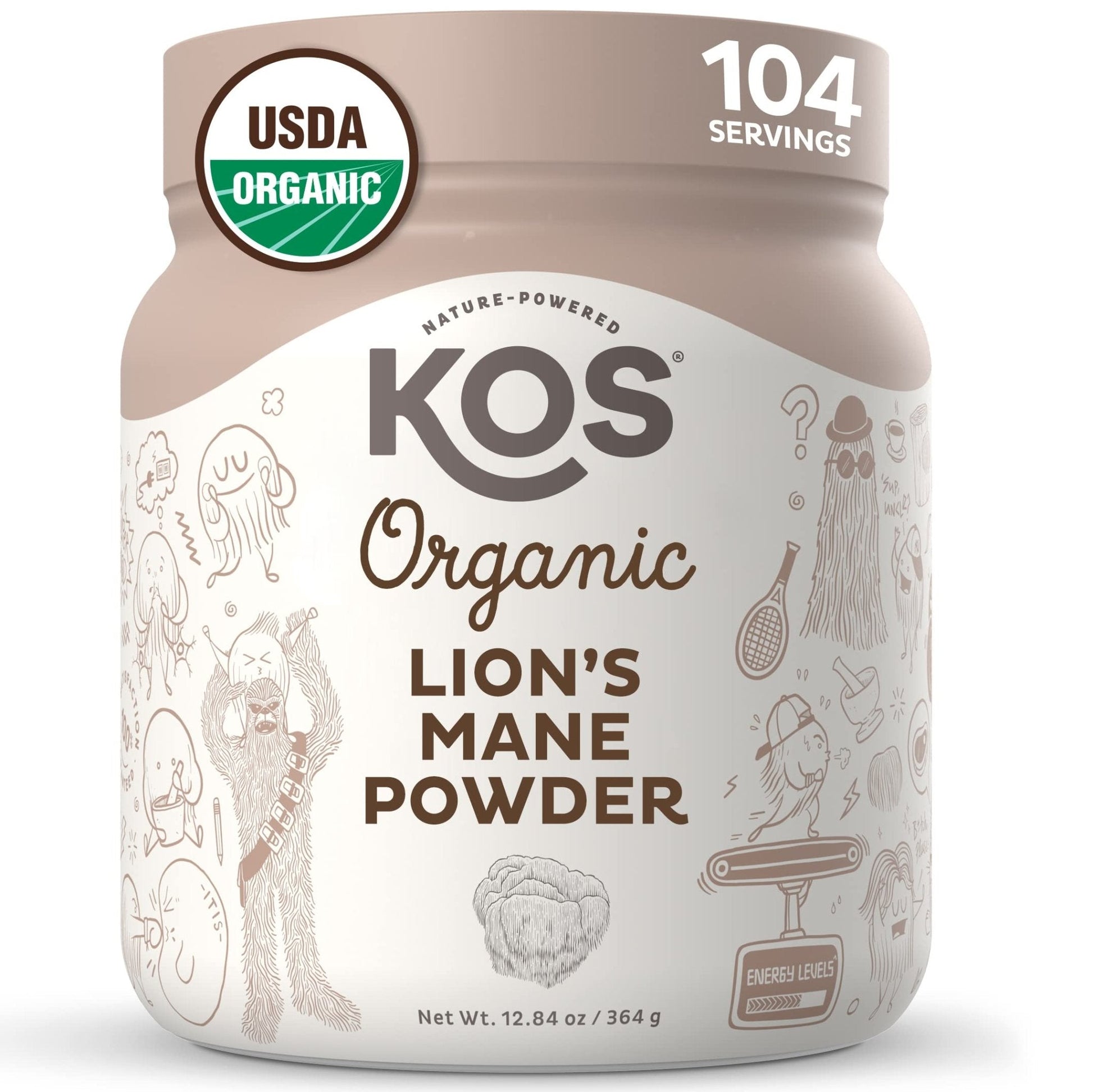 KOS Organic Lion's Mane Powder - Natural Nootropic Superfood - Vegan Functional Mushroom, Plant Based, USDA Certified, Non-GMO, Soy & Gluten-Free - 104 Servings - Maple Wellness Supplements