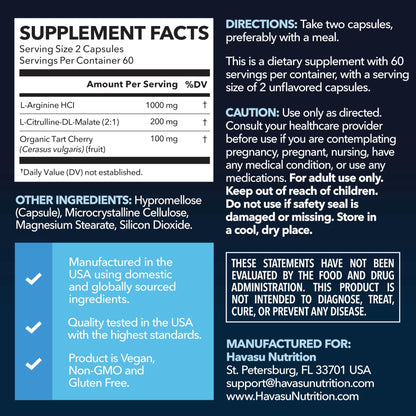 L-Arginine Capsules with L-Citrulline - Nitric Oxide Supplement - L Arginine and L Citrulline Blend - 120 Count - Vegan, Non-GMO Capsules for Performance - Maple Wellness Supplements