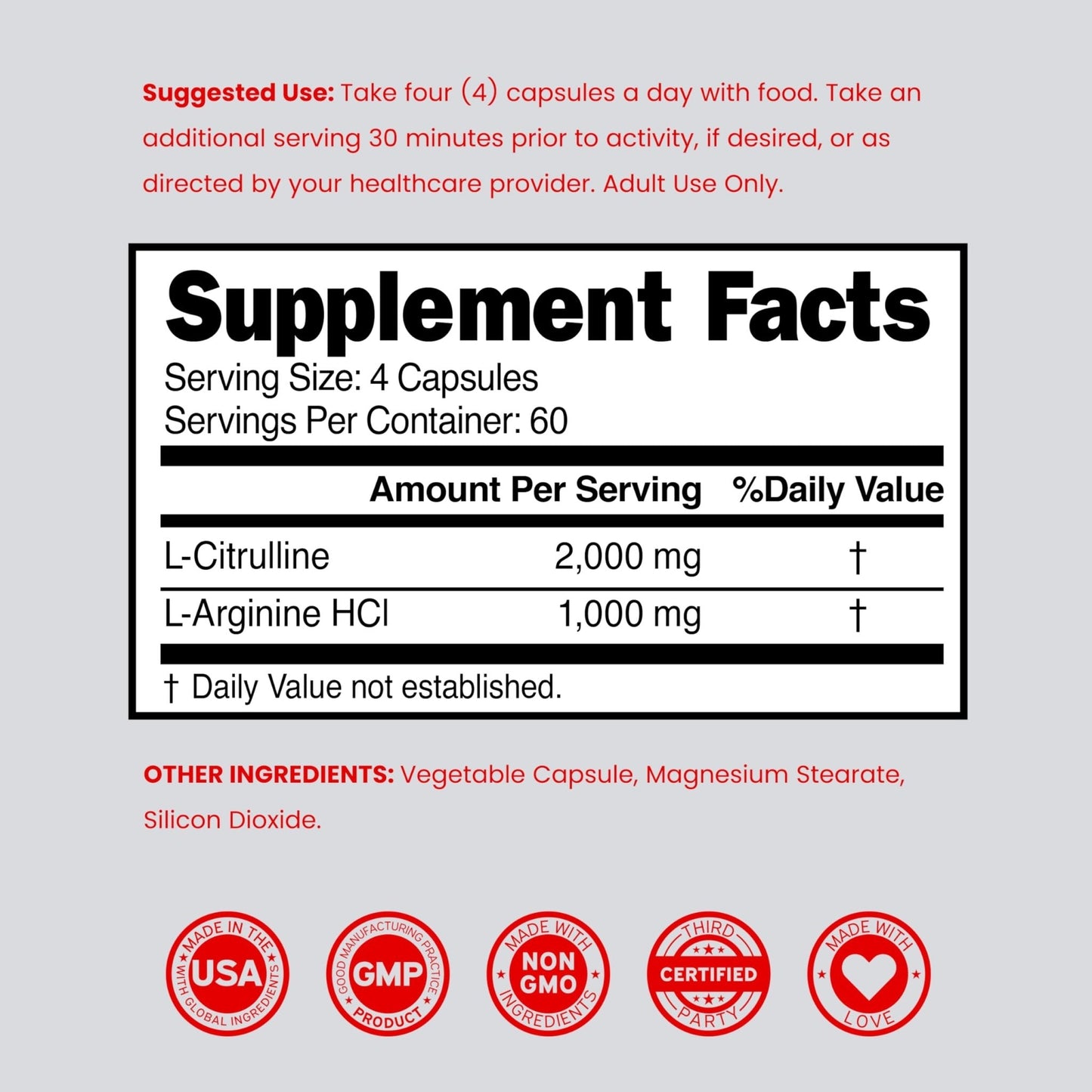 L Arginine L Citrulline Supplement 3000mg (240 Capsules) Nitric Oxide Pills for Men - Stamina, Endurance, Performance for Workouts - NO Supplements for Men - Maple Wellness Supplements
