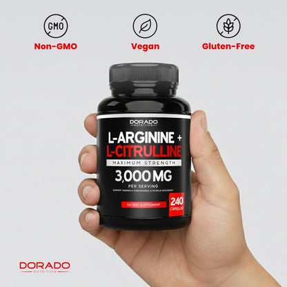 L Arginine L Citrulline Supplement 3000mg (240 Capsules) Nitric Oxide Pills for Men - Stamina, Endurance, Performance for Workouts - NO Supplements for Men - Maple Wellness Supplements