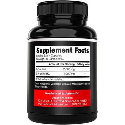L Arginine L Citrulline Supplement 3000mg (240 Capsules) Nitric Oxide Pills for Men - Stamina, Endurance, Performance for Workouts - NO Supplements for Men - Maple Wellness Supplements