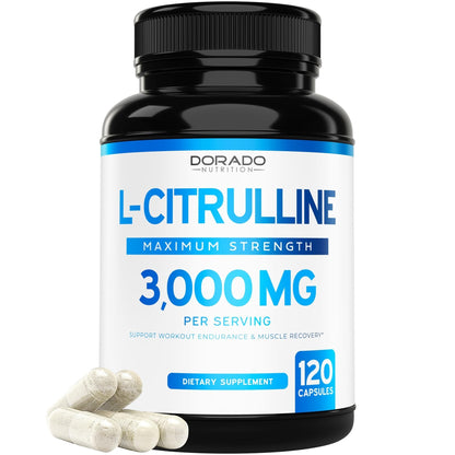 L Citrulline 3000mg Supplement (120 Capsules) Support L Arginine & Nitric Oxide Pills - L-Citrulline For Men & Women - Muscle Recovery & Pump Supplement - 3rd Party Tested - Maple Wellness Supplements