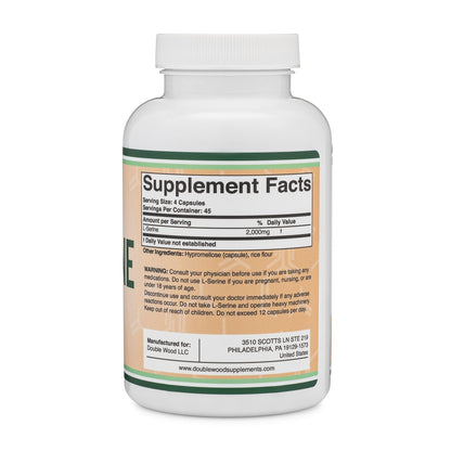L-Serine Capsules (Third Party Tested) - 2,000mg Servings Used in Clinical Study, 180 Count, 500mg per Capsule (L Serine Amino Acid for Serotonin Production and Brain Support) by Double Wood - Maple Wellness Supplements