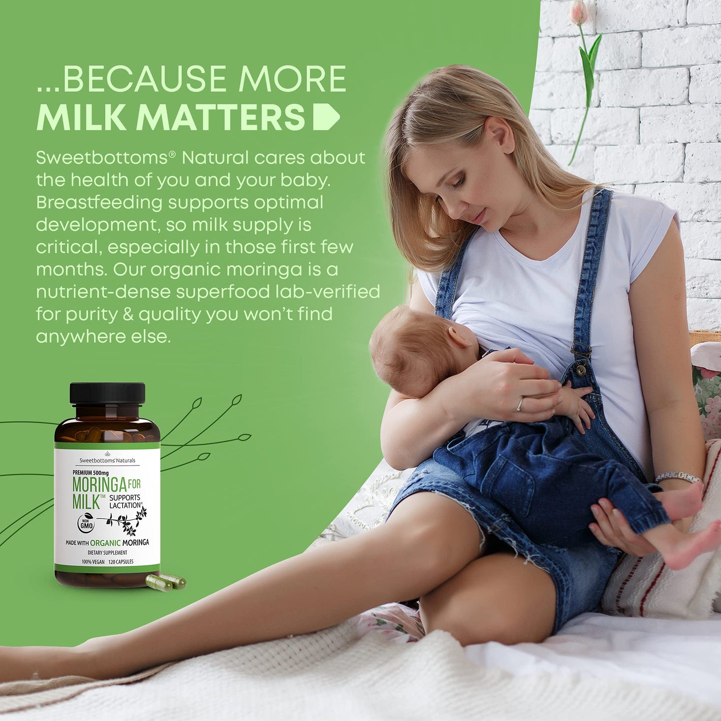 Lactation Supplement - Organic Moringa Capsules for Breastfeeding Support to Increase Breastmilk Supply (120 ct) Pure Malunggay Leaf Powder for Milk Production Booster - Maple Wellness Supplements