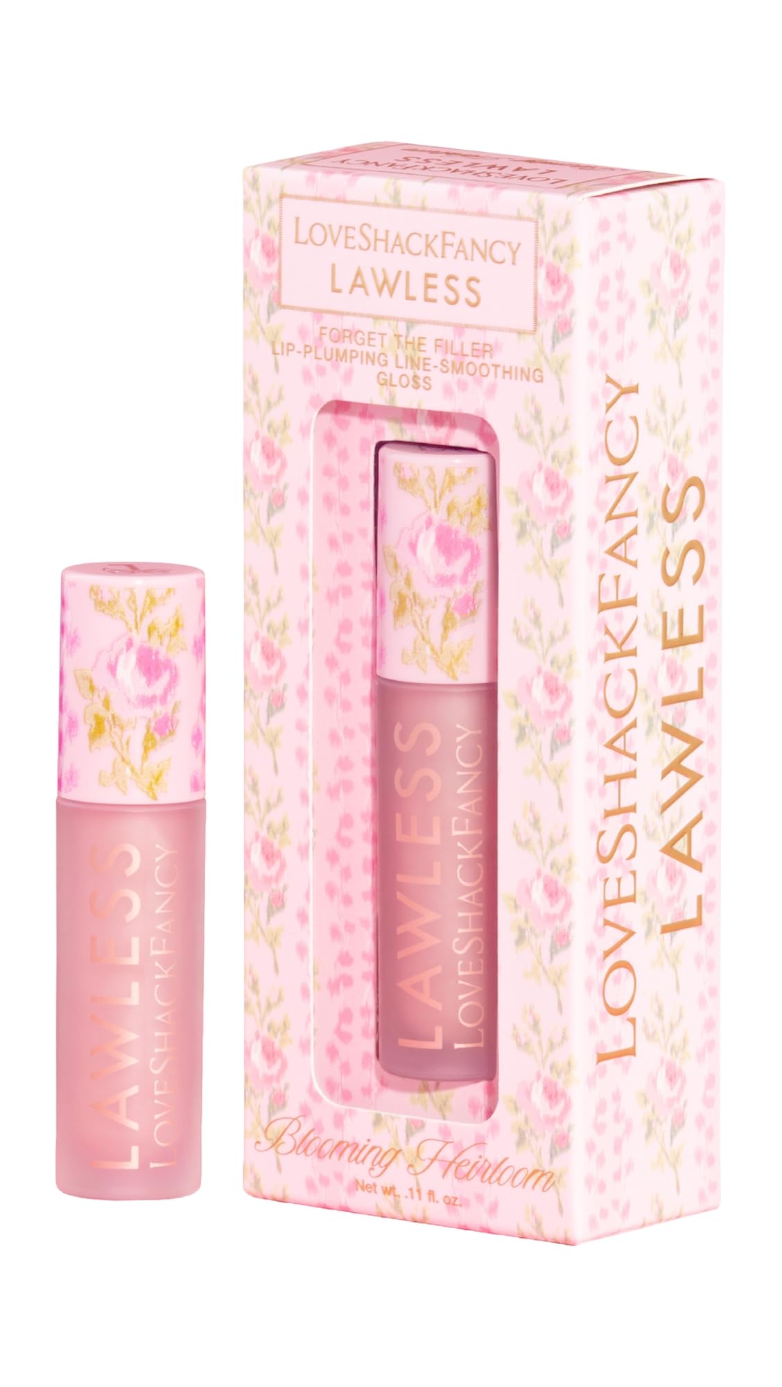 Lawless Women's x LoveShackFancy Forget The Filler Lip Plumping Gloss, Blooming Heirloom, Pink, 0.11 Ounce - Maple Wellness Supplements