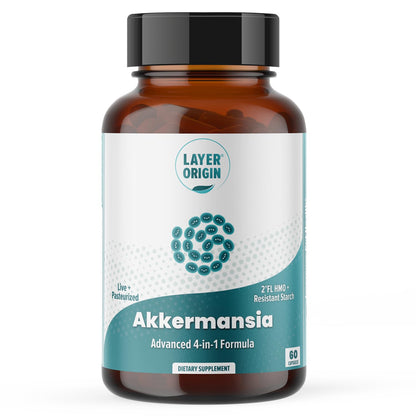 Layer Origin Akkermansia muciniphila Probiotic, with Both Live + Pasteurized Akkermansia and PureHMO Prebiotic, Validated Strain, Updated 4-in-1 Formula - Maple Wellness Supplements