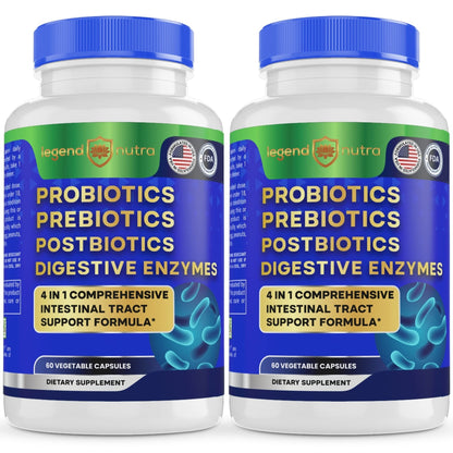 Legend Nutra Probiotics + Prebiotics Postbiotics Digestive Enzymes = 4 in 1 Formula Supplement for Better Digestion Health Women - Maple Wellness Supplements