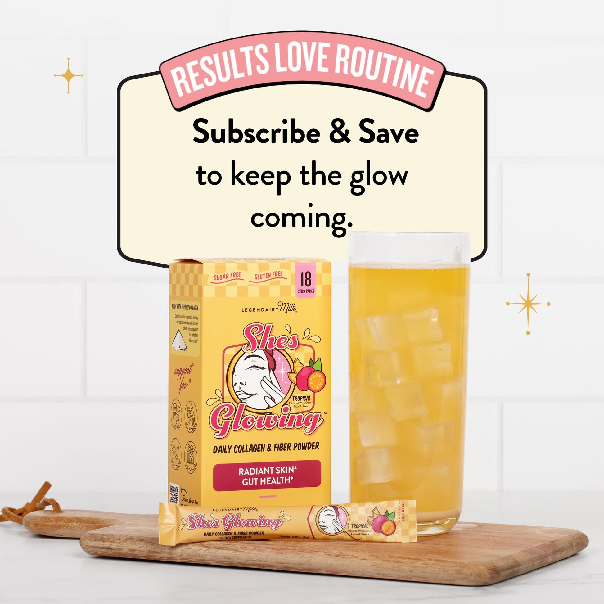 Legendairy Milk She’s Glowing Collagen Peptides Powder with Prebiotic Fiber, Tropical Drink Mix Supplement for Women, - Maple Wellness Supplements