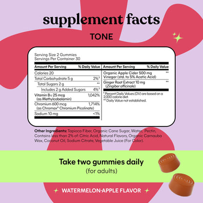 Lemme Tone Metabolism Gummies, Apple Cider Vinegar, Clinically Studied Chromium, B12, Ginger Root Extract, Promote Lean Body Mass - Maple Wellness Supplements