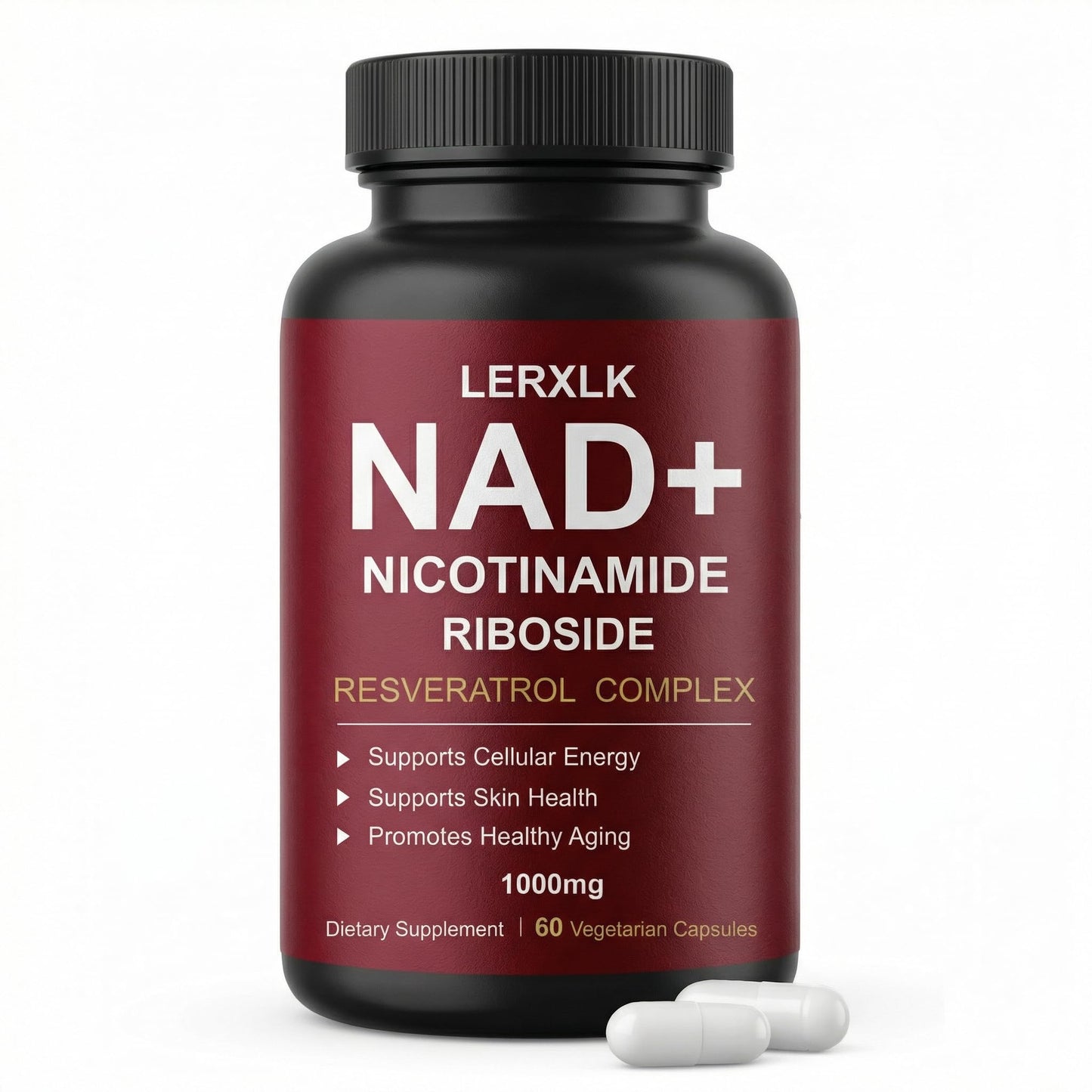 LERXLK NAD+ Supplement 1000mg – Liposomal Nicotinamide Riboside with Resveratrol, Advanced Cellular Energy & Healthy Aging Support, 60 Vegetarian Capsules - Maple Wellness Supplements