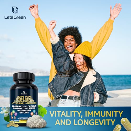 LetaGreen Organic Lions Mane Supplement Capsules - 120 Real Mushrooms Lion's Mane - Maple Wellness Supplements