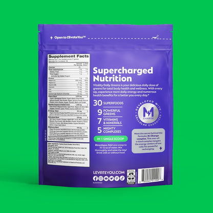 L'Evate You Vitality Daily Greens Powder (28 Servings) 30 Superfoods, 9 Greens - for a Cellular Energy Boost, Powered by M-Charge Complex for All Day Energy (Original) - Maple Wellness Supplements