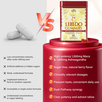 Libido Booster for Women with 1500mg Maca & 1000mg Ashwagandha, Vitamin D & B6, for Energy, Mood - Strongest Female Libido Booster + Hormone Balance for Women Cortisol Reducer | 0 Sugar, 60 Gummies - Maple Wellness Supplements