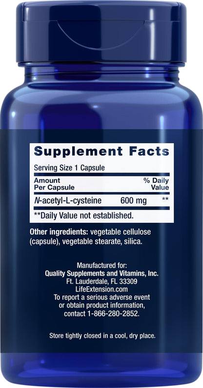 Life Extension N-Acetyl-L-Cysteine (NAC) 600mg, 150 Capsules - Maple Wellness Supplements