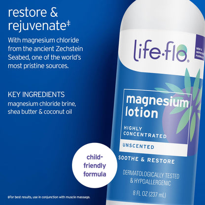 LIFE-FLO Unscented Magnesium Lotion - Highly Concentrated Magnesium Lotion for Kids and Adults - Soothes Overworked Muscles - Maple Wellness Supplements