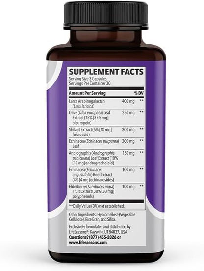 LifeSeasons Immuni-T - Immune Support Supplement - Immunity System Booster - Natural Cold & Flu Relief - Elderberry, Echinacea, Andrographis, Arabinogalactans & Olive Leaf - 90 Capsules - Maple Wellness Supplements