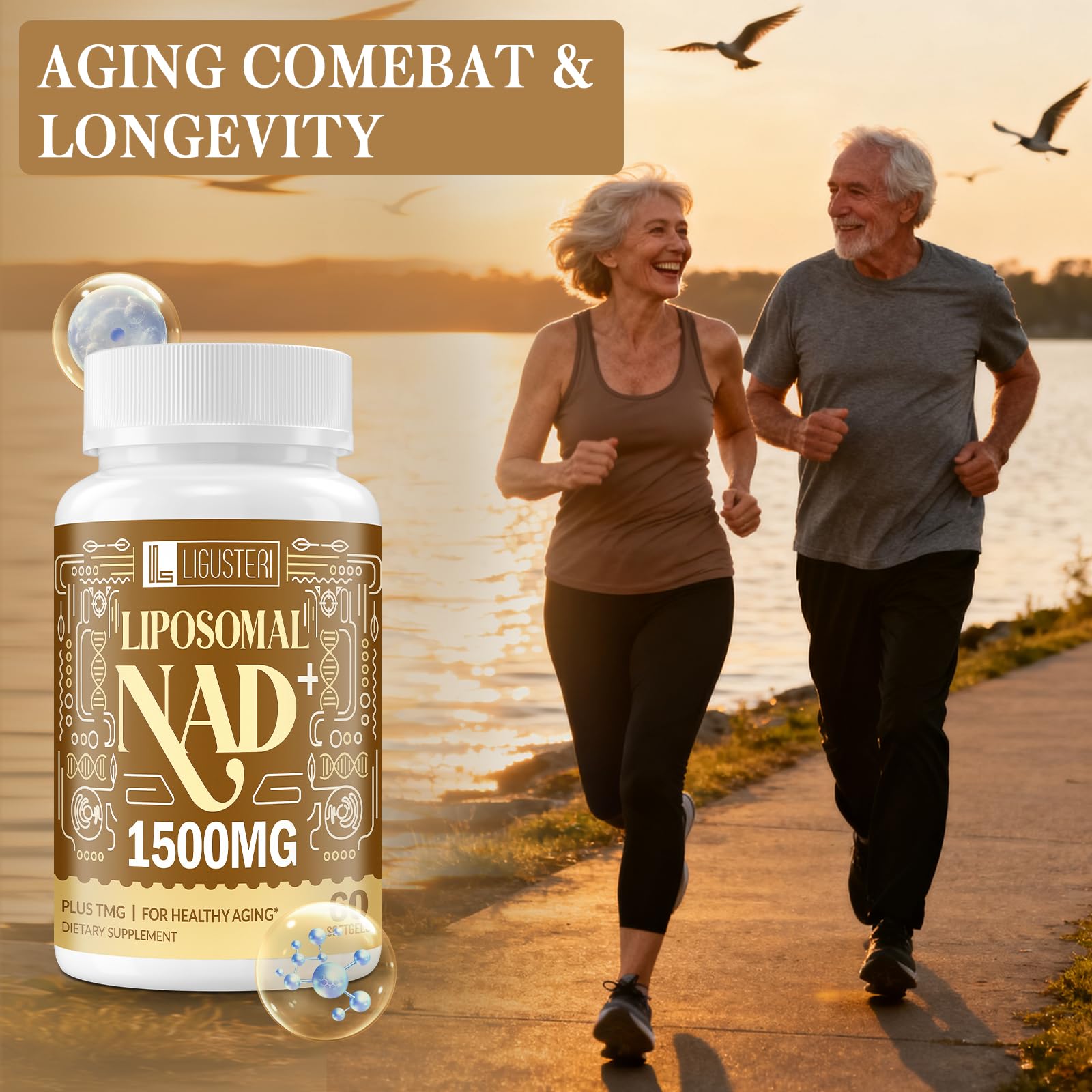 LIGUSTERI 1500 MG Liposomal NAD+, 98%+ Absorption, NAD+ Supplement for Women & Men with TMG, for Aging Defense, Cellular Energy, Heart & Brain Function, Longevity, 120 Softgels - Maple Wellness Supplements