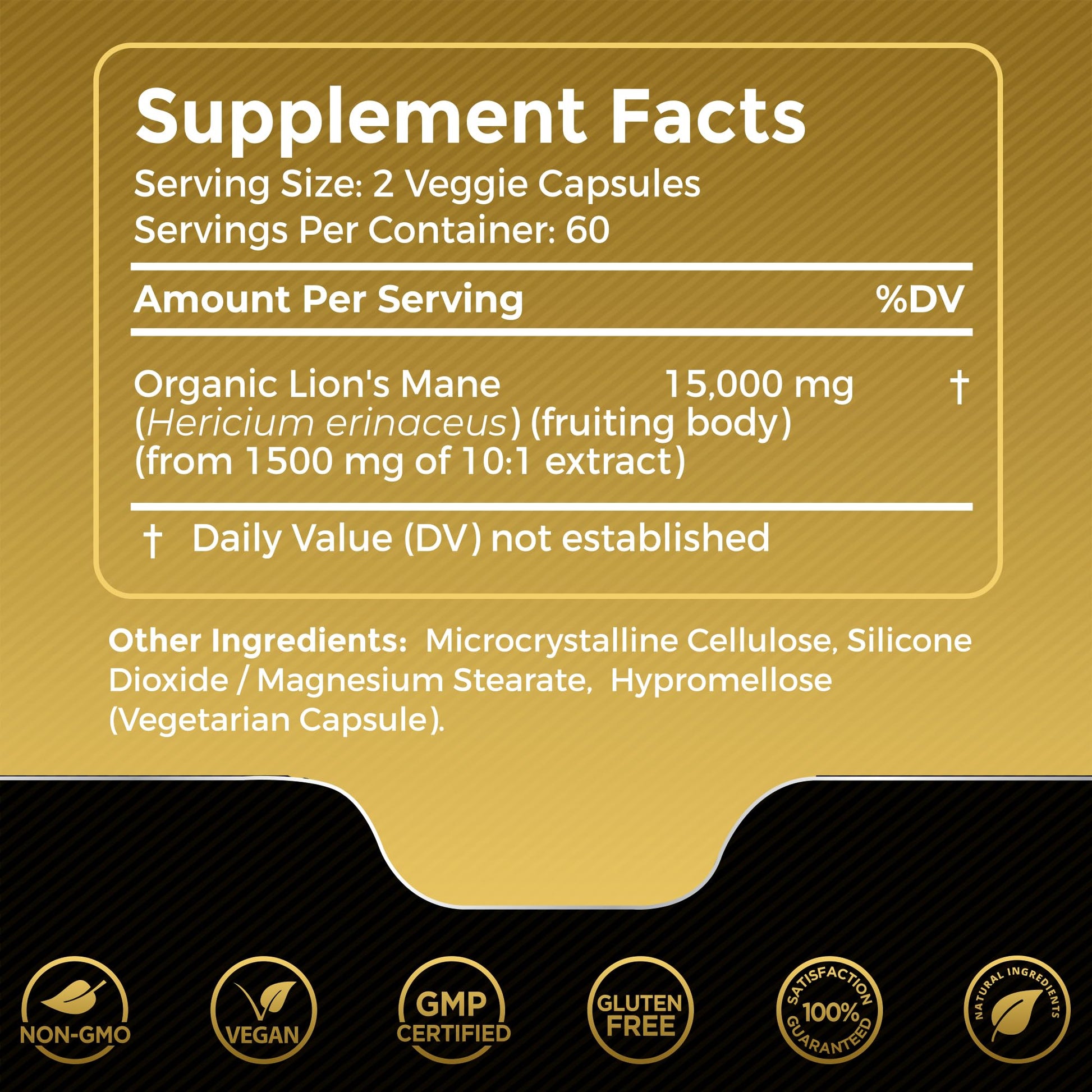 Lions Mane Supplement Capsules - 120 Count - Mushroom Supplement, Brain Supplements - Maple Wellness Supplements