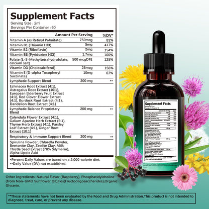 Liposomal Lymphatic Drainage Drops, 4 fl oz – 30-in-1 Lymphatic Drainage Supplements with 23 Herbs & 7 Vitamins – Supports Lymphatic System, Immune & Liver Health – Detox Support – 60-Day Supply - Maple Wellness Supplements