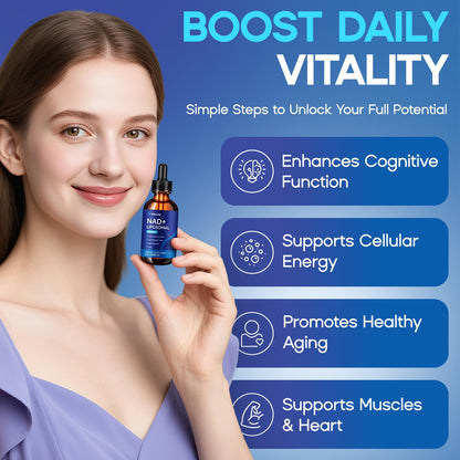 Liposomal NAD Liquid Supplement - 1500mg NAD+ Drops for Women & Men with Resveratrol & Nicotinamide Riboside, PQQ, Collagen & Turmeric for Anti-Aging & Longevity, Cellular Energy Health, 2 Fl Oz - Maple Wellness Supplements