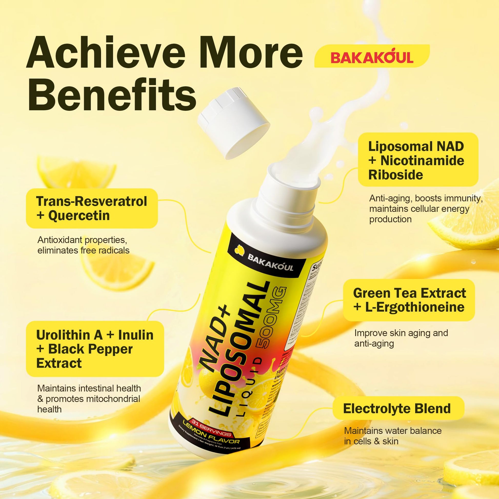 Liposomal NAD+ Liquid Supplement - Designed to Help Support Absorption - Nhanced Cellular Uptake, Helps Support Normal Cellular Health, Supports Cellular Energy Metabolism and Vitality - Lemon Flavor - Maple Wellness Supplements