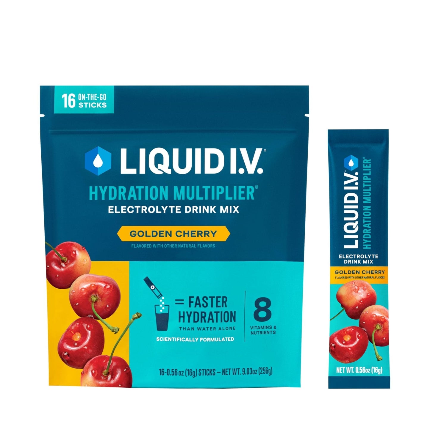 Liquid I.V.® Hydration Multiplier - Golden Cherry | Electrolyte Powder Drink Mix | 1 Pack (16 Servings) - Maple Wellness Supplements