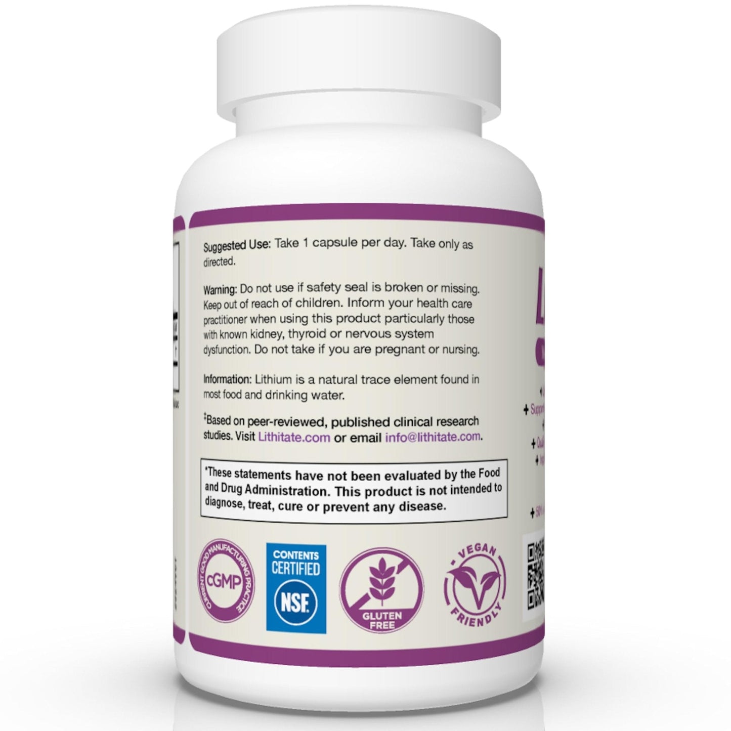 lithitate Lithium Aspartate 10mg | Supports Cognitive Function & Brain Health with Aging | NSF Certified | Promotes Mental Clarity, Healthy Mood & Longevity - Maple Wellness Supplements