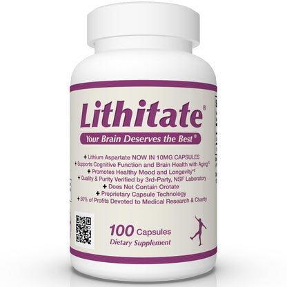 lithitate Lithium Aspartate 10mg | Supports Cognitive Function & Brain Health with Aging | NSF Certified | Promotes Mental Clarity, Healthy Mood & Longevity - Maple Wellness Supplements