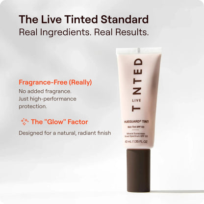 Live Tinted Hueguard Skin Tint SPF 50 - Tinted Mineral Sunscreen with Light-Medium Buildable Coverage With a Hydrating and Radiant Finish - Water and Sweat Resistant, 1.35 fl oz - Shade 10 - Maple Wellness Supplements