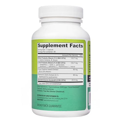LIVELY VITAMIN CO. Great Guts Probiotic - 25 Billion CFU Probiotic - Balance Gut Microbiome, GI Tract, Inflammation, Indigestion, Reflux, Upset Stomach, & Diarrhea - 90 Caps - Maple Wellness Supplements