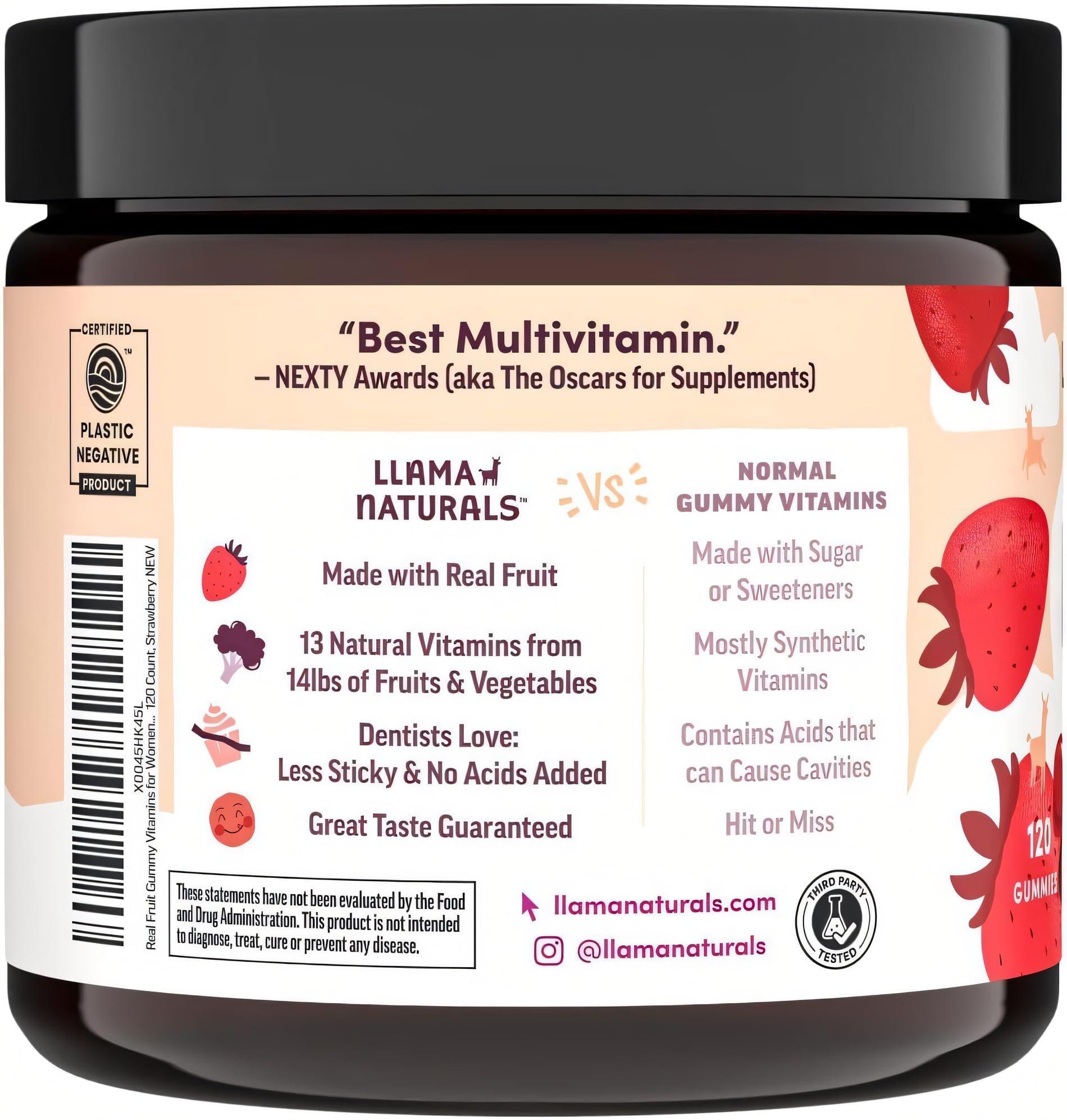 Llama Naturals Multivitamin for Women, Vegan, Organic Gummies with Vitamin D, C and K, Women's Real Fruit Gummy Vitamins - Maple Wellness Supplements