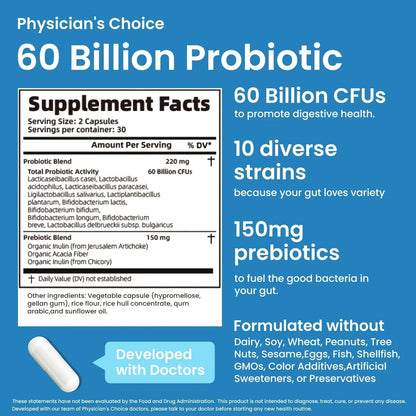 LOUDSAY Probiotics 60 Billion CFU - 10 Strains - Immune, Digestive & Gut Health - Supports Occasional Constipation, Diarrhea, Gas & Bloating - for Women & Men - 60 ct - Maple Wellness Supplements